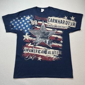 Dale Earnhardt Jr Shirt Mens XL Blue Nascar Salutes Troops All Over Print AOP